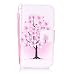 Produktbild Nancen Apple iPhone 5 / 5S / SE (4 Zoll) Hülle Case Handyhülle Brieftasche Etui Lederhülle Schutzhülle Abdeckung Bookstyle Klappcase mit 2 Kartenslots 1 Wallet Tasche Handgelenk Seil Magnetverschluss Bracket-Funktion Full Silikon Weich Innenschale Gemaltes Muster [Rosa Pfirsich Baum]