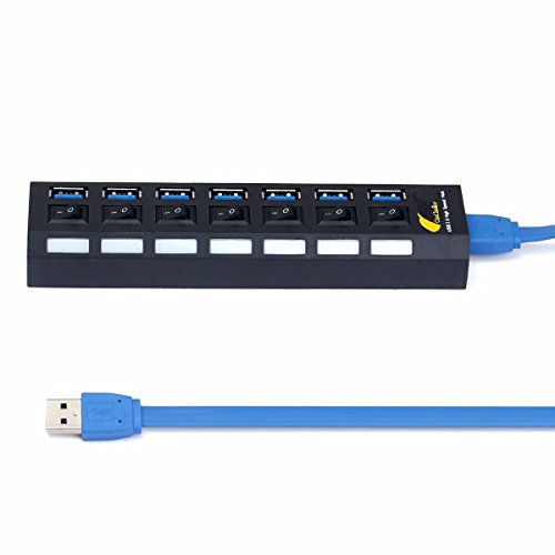 ONCHOICE USB 3.0 Datenhub 7 Ports Mit 100cm USB Kabel Ultralight Verteiler Schwarz mit Diagnose LED Superspeed Anzeige Unterstützt Hot Plugin bzw Plug & Play mit Energiespar Schalter für PC Laptop Notebook Computer Windows MAC(EUR Power Adapter nicht im Lieferumfang enthalten) - 8
