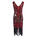Produktbild LOPILY Damenmode Kostüm Kleid Partykleid Damen Kleid Retro Flapper Kleider Troddel Herrlich Pailletten Kleider Vintage Franse CocktailKleider Abendkleider(X1-Rot,EU-42/CN-2XL)
