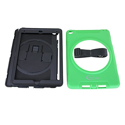 Cellular360 Apple iPad Air 2 Schock-und Drop-proof Hülle, Kopfstützen-Halterung mit einem Griff, einem Schultergurt und einem 360 Grad drehbaren Standfußdrehbaren (Apple iPad Air 2,Schulterriemen- Grün) - 5
