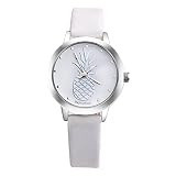 Souarts Damen Armbanduhr Einfach Stil tropisch Ananas Silber Farbe Analoge Quary Uhr mit Batterie Weiß Band
