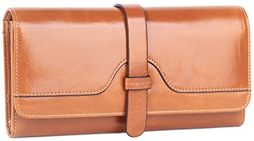 Borgasets Womens Leather Purse Ladies Trifold Wallets With ID Card Holder Brown