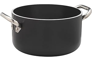 BALDASSARE AGNELLI Pentole Agnelli ALSA2104SSPI24 Alblack Casseruola Alta in Alluminio, Spessore 5 mm, Fondo Induzione da 10 mm, con 2 Manici in Acciaio Inossidabile, 24 cm, Nero