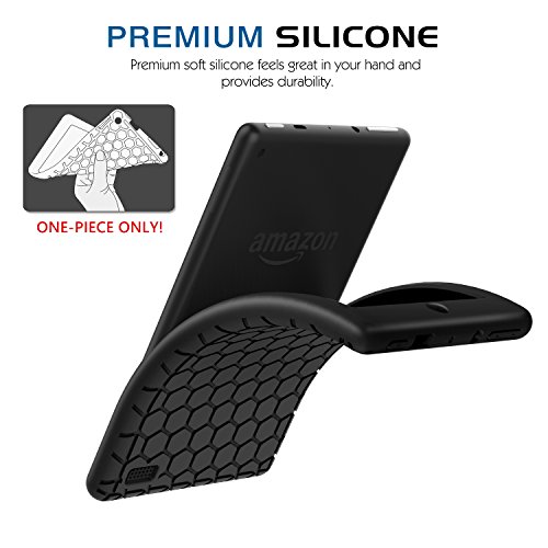 MoKo Hülle für All-New Amazon Fire 7 Tablet (7 Zoll – 7. Generation, 2017 Modell) – [Honey Comb Series] Leichte Rutschfeste Stoßfeste Silikon Schutzhülle Protector Case für das neue Fire 7 2017, Schwarz - 3