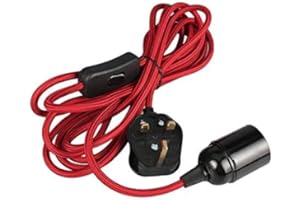 Wowsale Pendant Light Ceiling Lighting Fitting, E27 Lamp Holder Suspended Pendant Light Fitting Kit, 2 Core Gold Fabric Cable Plug with On/Off Switch- UK Plug (Red, 2m)