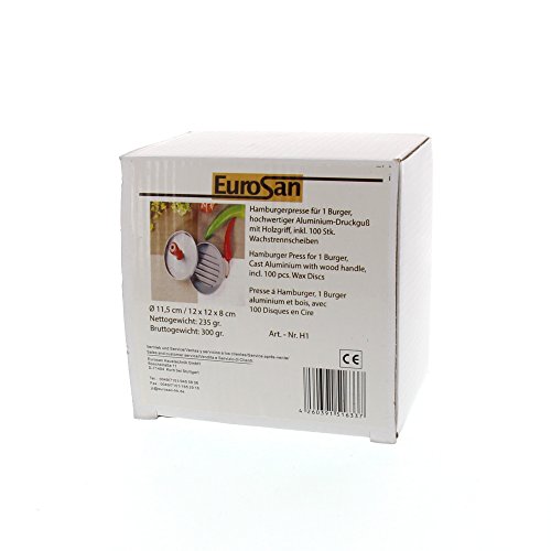 Eurosan H1 Hamburger-Presse für Burger Patties, inklusiv 100 Wachstrennscheiben, Durchmesser 11,5 cm, Aluminium, grau, 13.5 x 13.5 x 10 cm - 6