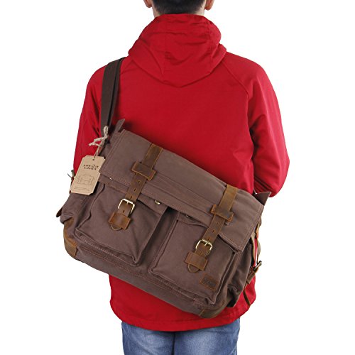 Lifewit 17 Zoll Laptoptasche Vintage Messenger Bag Umhängetasche Schultertasche aus Leder und Canvas - 7