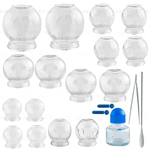Lipsa 16 Cups Chinese Medical Magnetic Acupuncture Vacuum Cupping Set Professional Cupping Kit Cupping Therapy Set high quality 16 Glass Cups for Acupuncture Vacuum Therapy