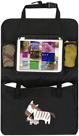 Iteasier Car Storage Organizer, Backseat Headrest iPad Tablets Stand Holder with Touch Screen, 3 Pockets for Baby Kid’s Items, Smart Phone, Bottles etc During the Travel (zebra)