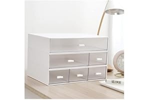 VADUDA Stackable Desktop Storage Drawers Plastic Drawers Storage Unit White Makeup Drawer Organiser Stationery Desk Storage Box with 6 Drawers for Home Cosmetics Jewelry Office Supplies, 3 Flat Layers