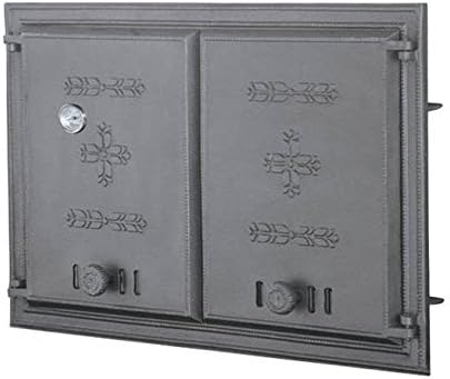 Tradehub Cast iron fire door pizza bread stone wood oven stove smoke clay fireplace with thermometer | External dimensions: 675x480 mm | Opening direction: double door