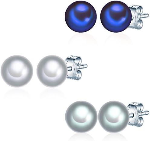 Valero Pearls Sterling Silver 925 rhodium-plated Ladies Set of 3 Stud earrings with Freshwater cultured Pearls foggy Blue Grey Blue-violet 60020079