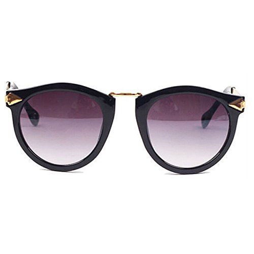 Damen Retro Sonnenbrillen Metallrahmen Süße Runde Brille Schutzbrille (Schwarz) - 2