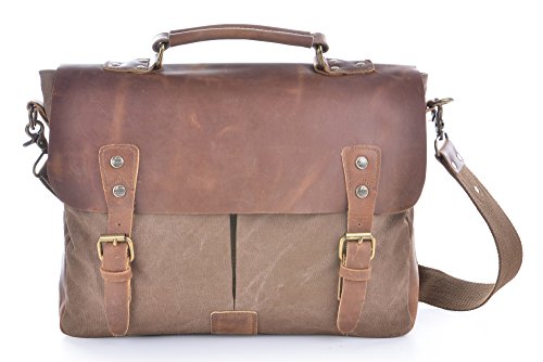 Gootium 21108BR Vintage Canvas Schultertasche Umh  ngetasche f  r Damen Herren  35 cm  9 5  l  braun