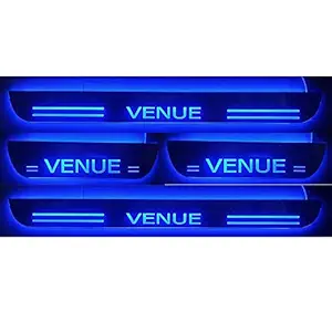 DS ENTERPRISE Door Steel Plates with Light For Hyundai Venue Set of 4PCS (Blue Color)