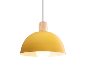 iDEGU Lampada a Sospensione Retrò 20CM LED Lampada a Soffitto in Legna Metallo Moderna Lampadario Stile Scandinavo a Semicerchio Plafoniera per Soggiorno Sala da Pranzo Camera da Letto (Giallo)