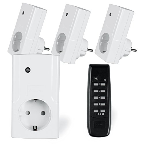 Tecvance Funksteckdosen-Set für Innen, 4 Funksteckdosen mit Fernbedienung und Batterien, GS-zertifiziert, integrierte Kindersicherung, weiß - 4