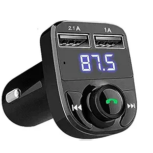 JSTBUY LABEL Hands-Free Wireless Bluetooth FM Transmitter 2.1 A Dual USB Port which Supports TF Card and U Disk Car Charger and Mp3 Music Stereo Adapter Compatible with Android and iOS (Black)