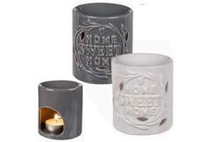 BARGAINS-GALORE Set Of 2 Home Sweet Home Shape Wax Melt Burner Ceramic Essential Oil Burners - Love Decor Pattern Scented Diffuser Warmer | Home Bedroom Holder Candle Aromatherapy | Xmas Gift Set