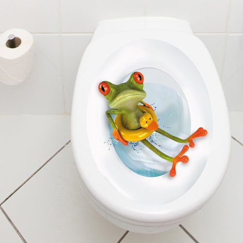 Wandkings Frosch mit Rettungsring, WC Deckel Aufkleber Sticker, 30 x 40 cm - 2