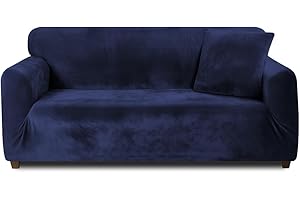 Teynewer Thick Velvet Sofa Covers 1 2 3 4 Seater High Stretch Non-Slip Couch Cover Elastic Furniture Protector Plush Sofa Slipcovers with 1 pillowcase for Living Room Dogs Cat Pet (3 Seater, Blue)