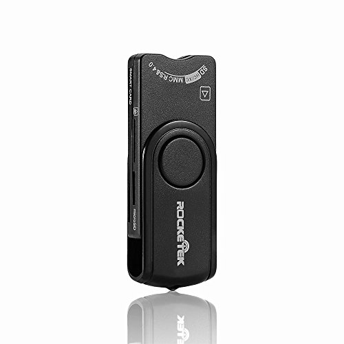 Rocketek USB Chipkartenleser / SmartCard Reader | Plug&Play | Power/Status-LED | USB bus-powered | HBCI Fähig | Windows 10-kompatibel | Unterstützt SD | Micro SD | M2 | MS | SIM-Karten - 4