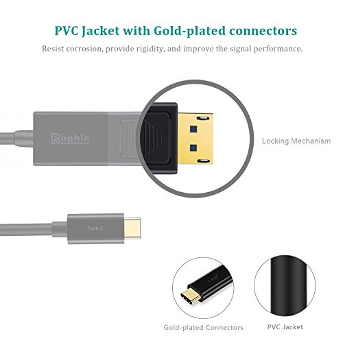 Rophie USB 3.1 Typ C auf DisplayPort Kabel (1.2M, 4K@60Hz), 4K * 2K (3840 * 2160, Thunderbolt 3 Compatible) USB C zu DP Kabel für MacBook 12″, 2016 MacBook Pro, Macbook 2015/2016, Google Chromebook, HP EliteBook Folio G1 , Asus ZenBook UX390UAK und andere - 6