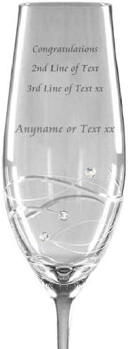 Personalised Engraved Glass - A Swarovski Crystal Champagne Flute Glass with a Spiral Design featuring 3 Crystals - Presented in a Satin Lined Gift Box for the 'Perfect Gift'.