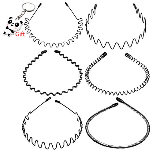 Serre-tête Unisexe, Gagawin Wave Tooth Bandeau Cheveux Band Flexible en Métal Accessoires pour Femme Homme Sport (6 pcs, Noir)