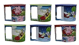 Perpetual Bliss Kids Fashion Baby Boys and Baby Girls Plastic Printed Mugs with Lid for Milk (Multicolour, Medium) - Pack of 6