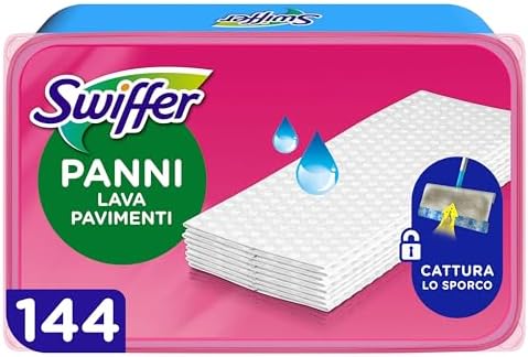 Swiffer Panni Umidi Lavapavimenti, 6x24 Pezzi, Freschezza Mattutina.