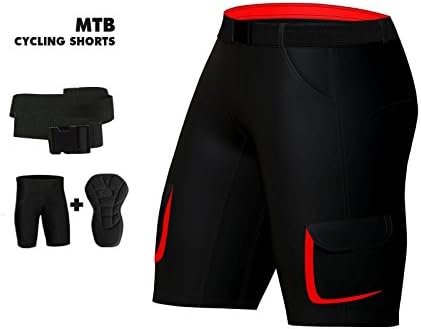 Mens MTB Cycling Shorts Padded Bike Off Road Cycle Detachable Liner Free Style Shorts (Red/Black, XL)