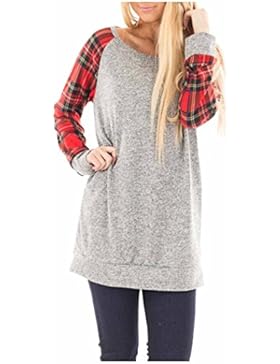 Beaii Damen Langarm Gestreift Strick Lose Oversize Bluse Langshirt T-Shirt Hemd Oberteil Tops
