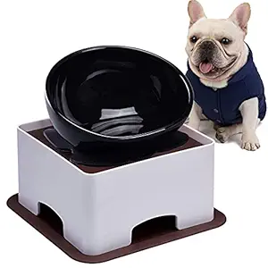 Bulldog Raised Ceramic Dog Feeding Bowl,Cilkus Adjustable Elevated Dog Bowls Set Anti-Slip,Standing Pet Feeding Dish for Small Medium Dogs and Cats (Black)