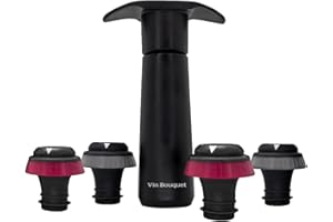 VB VIN BOUQUET FIC 1307 Manuelle Vakuumpumpe mit Klanganzeige, inklusive 4 Stopfen mit Datumsanzeige.