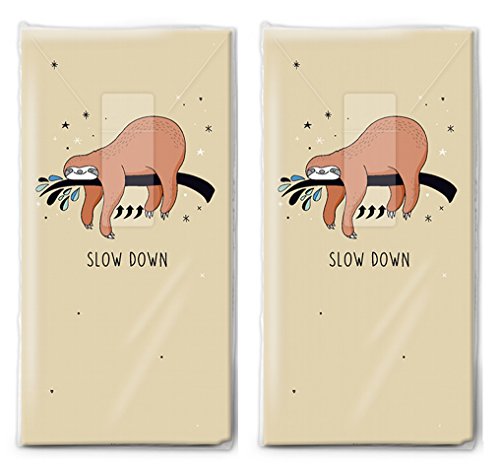 Taschentücher bedruckt 2 x 10 Handkerchiefs Always Slow/Sloth/Children/Animals. Paper, 4-Ply, Beige, Bag
