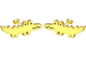 LUTAKU Piccolo orecchino a coccodrillo in acciaio inox minimalista Krokodil Ohrringe orecchini a perno per donne uomini gioielli animali regalo