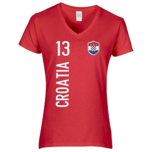 FanShirts4u Damen Fanshirt Trikot Kroatien Croatia Hrvatska T-Shirt inkl. Druck Wunschname u. Wunschnummer EM WM (M, Rot/Croatia)