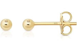 DTPsilver® Srebro próby 925 Kolczyki Okrągłe Kulki żółte złoto Platerowane - MALUTKI/MAŁY/ŚREDNI/DUŻY - Średnica: 2, 3, 4, 5, 6, 8, 10, 12 mm