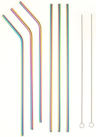 KOKER Set of 6 Stainless Steel Straws FDA-Approved Ultra Long 10.6'' Drinking Metal Straws For 20 30oz Stainless Tumblers Rumblers Cold Beverage (3Straight + 3 Bent + 2 Brushes)