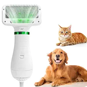 NACRL Dog Hair Dryer, Pet Grooming Hair Blower with Slicker Brush, Adjustable Temperature 2 Settings & Low Noise, 2 in 1 Portable Home Pet Care & Hair Styling Grooming for Medium Small Large Dogs Cat