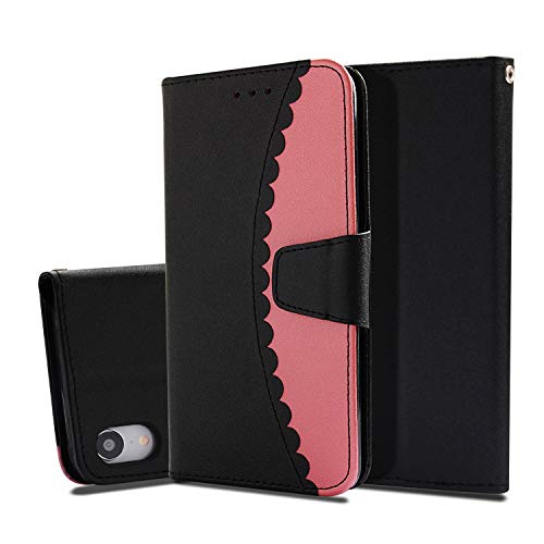 iPhone Xr Case,iPhone Xr Case,PU Leather Premium PU Leather Wallet Snap Case PU Leather PU Leather Flip Case Replacement for iPhone Xr Black-Pink
