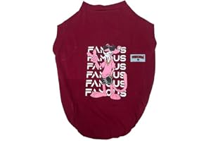 FETCHER Cotton Blend Dark Red (Maroon) Printed 'Famous' T-Shirt for Dogs and Cats Comfortable Lightweight Animal Cloth (22" XXL), 1 Count