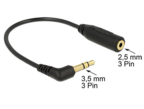 Adapterkabel Klinke 3,5 mm 3 Pin Stecker> 2,5 mm 3 Pin Buchse gewinkelt 17cm Delock - 2
