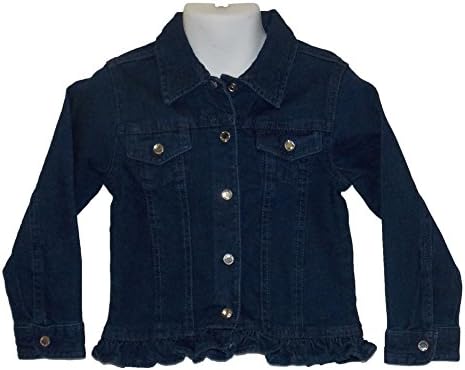 Attitude Pie Baby Girls Stretch Twill/Ruffle Bottom Dark Denim Jacket With Crystal Buttons 6-12M