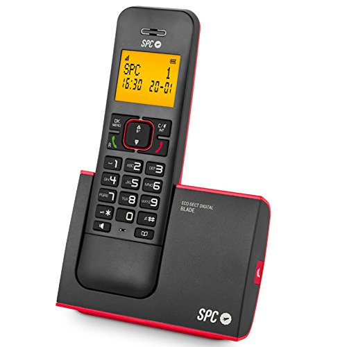 Spc Telecom 7290r - Teléfono inalámbrico (DECT, 50 nombres, manos libres), color rojo y negro