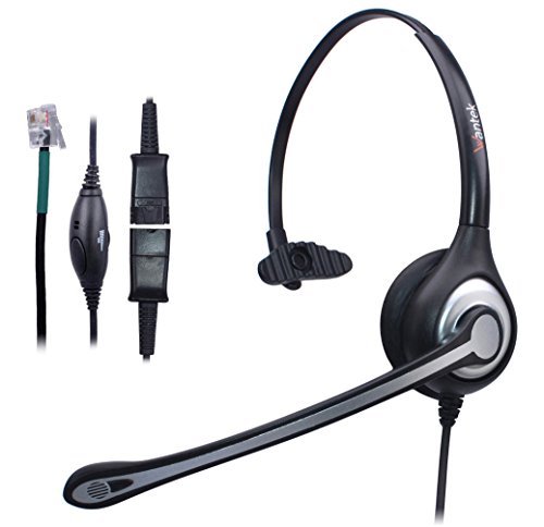 Auriculares Teléfono Fijo RJ9 Mono, Micrófono con Cancelación de Ruido, Quick Disconnect, WANTEK Cascos con Control de Volumen para ShoreTel Plantronics Polycom NEC Nortel Norstar Meridian(600QS2)