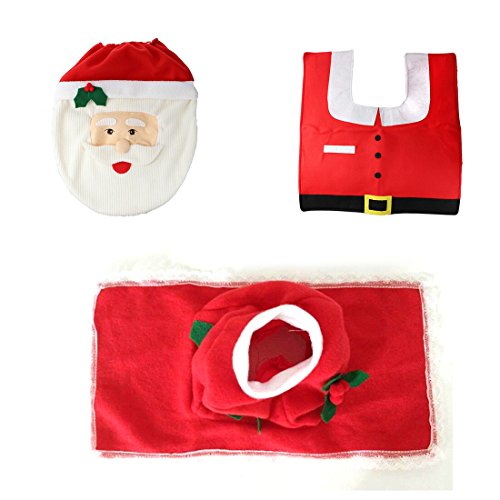 3Pcs/Set Christmas Decorations Santa Claus Toilet Seat Cover Rug Water Tank Pad #1