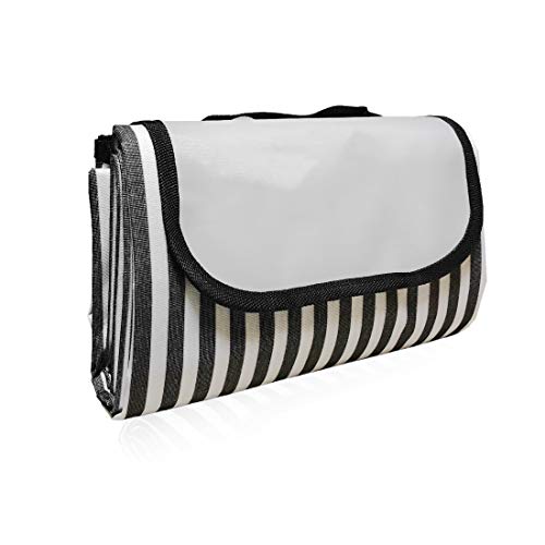 MUYOS Outdoor Sandproof Water-Resistant Handy Picnic Blanket Tote for Family Concerts, Hiking, Beach, Party, Camping on Grass 58" X 80" (Black)