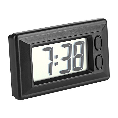 Mini Horloge digitale Pendulette LCD Tableau de Moto Voiture Bureau Horloge électronique Affichage Date 24Heure Calendrier avec Autocollant magique 7.7*4.2cm